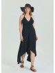 V Neck Backless Halter Neck Black Plus Size Dress 4663